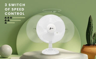 JRIA Brandson Ventilator 30cm Tischventilator 30W Silber Oszillation