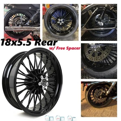 18x5.5 Fat Spoke Rear Wheel For Harley Softail Night Train FXSTB Fatboy FLSTF Foto 1 de 4