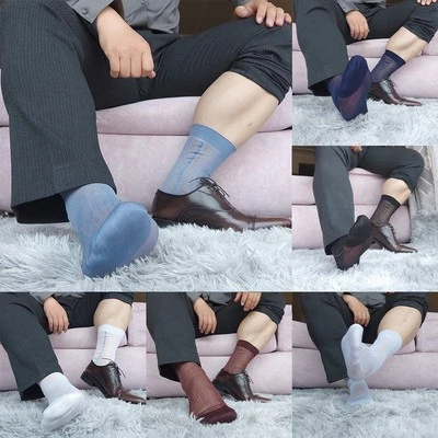 Calcetines formales de negocios transparentes a rayas de tubo ultrafino a rayas para hombre Foto 1 de 4