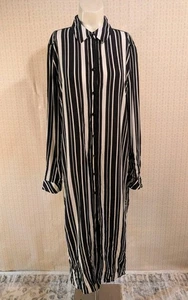 Chico’s Striped Midi Shirt Dress Size 1 (Medium) Black & White Button Front - Picture 1 of 16