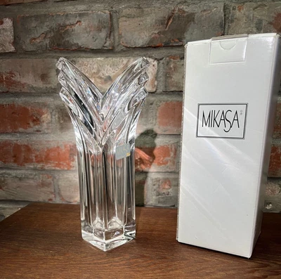 Vintage MIKASA Crystal Art Deco Bud Vase Discontinued Pattern GERMANY 8.5” NOS - Image 1 of 3