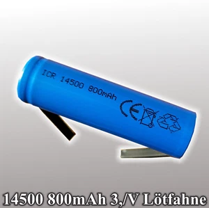 Akku ICR 14500  3,7V 800mAh mit U-Lötfahne (50x 14mm) - Bild 1 von 3