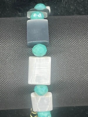 Brazalete Moderno Artesano Mujer Talla Grande 9 Pulgadas Ajustable Turquesa y Plata Foto 1 de 4