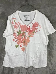 JMS Womens 2XL T Shirt Butterfly White Short Sleeve Crew neck Across Front - Picture 1 of 6