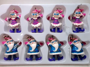 8 Adornos de Navidad Mr & Mrs Santa Clause Rosa Azul De Colección Mod Funky Rad - Imagen 1 de 3