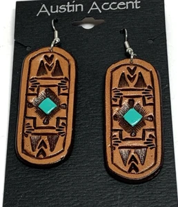 Austin Accent Southwestern Leather Drop Pierced Earrings New - Picture 1 of 4
