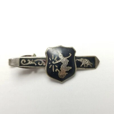 Vintage Tailandês Sião Prata Esterlina Preto Esmalte Barra Pin Clipe, Estate - Imagem 1 de 4