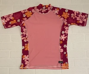 Girls LL Bean Rash Guard Beach Shirt Sz L Floral Short Sleeve Pink - Picture 1 of 8