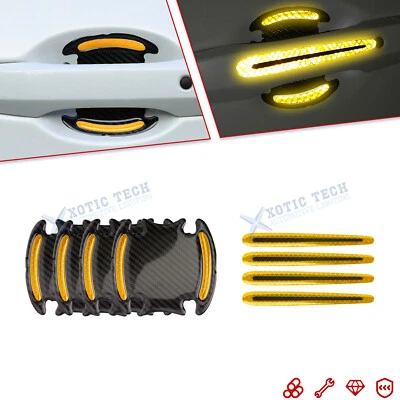 Yellow Carbon Fiber Style Door Handle Bowl Strip Decals Guard Universal for Car - Image 1 of 4