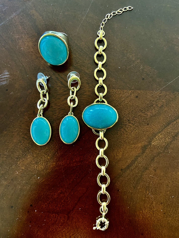 Conjunto Pulsera, Anillo y Pendientes Amazonita Brasileña Hecho en Brasil Foto 1 de 4