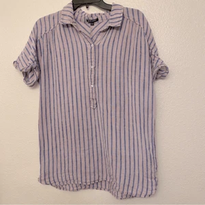 Dear John The Channing Shirt Linen Striped lavender coastal Beach lagenlook boho - Picture 1 of 8