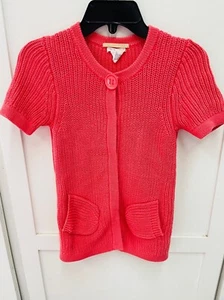 Crewcuts J Crew Girl’s Sz 8 Snap Front Cardigan Sweater Coral Color Short Sleeve - Picture 1 of 6