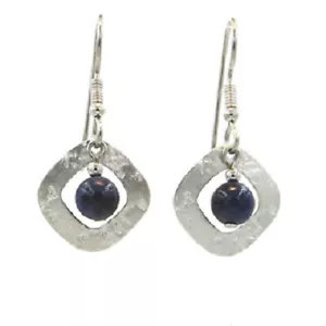 NEW Silver Forest Dangle Earrings Blue Bead Silvertone Open Shapes - Picture 1 of 1