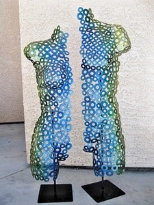 2 Stück Blau Abstrakt Metall Wandskulptur Torso - Bild 1 von 11