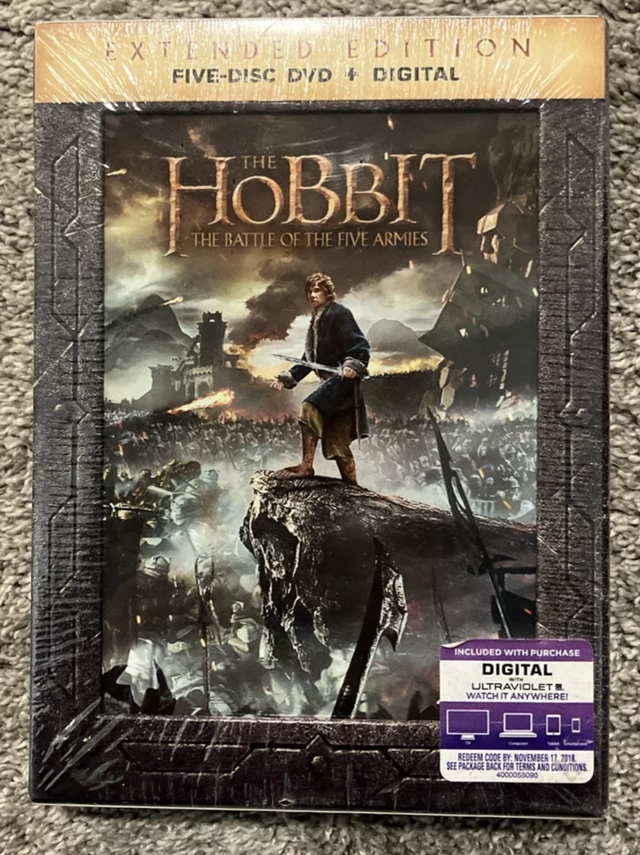 The Hobbit The Battle of The Five Armies Five-Disc DVD +Digital Sealed NEW - Image 1 of 4