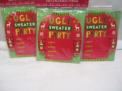 3 Paquetes = 30 Suéter Feo Invitaciones Fiesta Navidad Rojo Verde NUEVO 30 Invitaciones Foto 1 de 3
