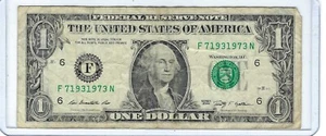 $1 One Dollar Bill Fancy Note 4 pairs Serial # F71931973N ending in year 1973 - Picture 1 of 3