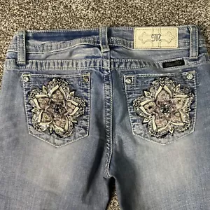 Miss Me Mid Rise Capri Damen Gr. 27 Jeans rosa Blumen verziert cropped - Bild 1 von 11