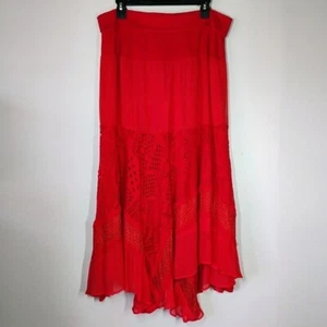 Cute Options Y2K Lace Asymmetrical Midi Skirt Red Handkerchief Size XL - Picture 1 of 14