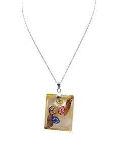 Dichroic Art Glass Millefiori Pendant with 18K White Gold Plating on Dainty Ster - Picture 1 of 5