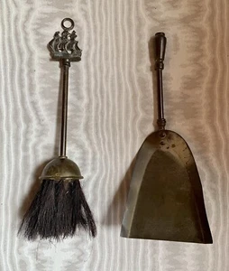 VTG Brass Crumb Brush /Stove/ Fireplace Brush and Shovel/ Horsehair Nautical - Picture 1 of 6