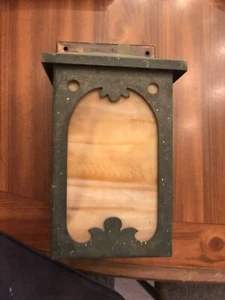 VINTAGE WALL MOUNT COPPER LIGHT WITH SLAG GLASS PANELS. - Picture 1 of 8