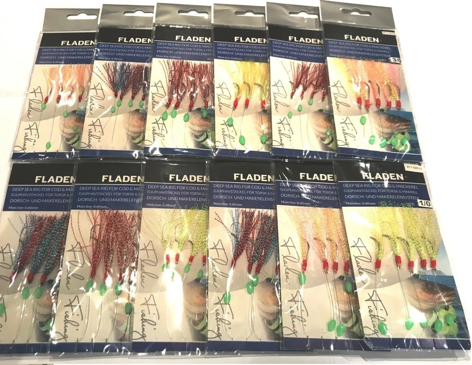 12 Pack Fladen Assorted Mackerel Feather / Glitter / Sea fishing Rigs Rig  - Image 1 of 1