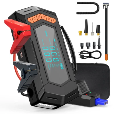 BRPOM 9000A Car Battery Jump Starter Peak Power Bank with Air Compressor Air Blower