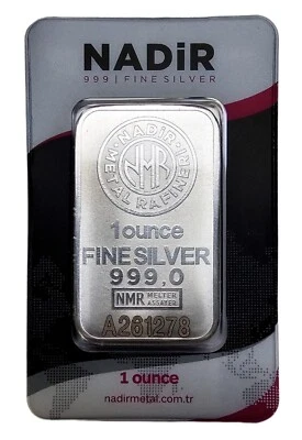 Barra de plata .999 de Estambul ensayador fundidor de pavo #A261278 1243 UNC NMR Nadir 1 oz Foto 1 de 2