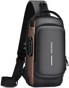 Sling Bag for Men /Anti-theft Crossbody Bag - PU Leather- Black Gold - Picture 1 of 6