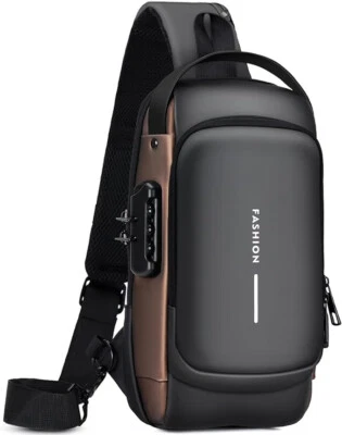 Сумка-слинг для мужчин /противоугонная сумка через плечо - искусственная кожа - черное золото - Изображение 1 из 4