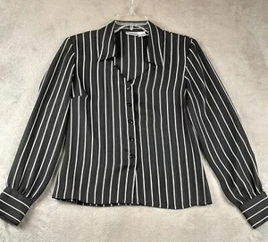 Newport News Easy Style Blouse Women's Size 6 Black/White Stripe V-Neck Sheer - Picture 1 of 7