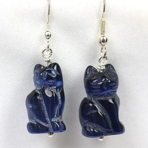 Navy blue cat's eye optical glass cat earrings - Picture 1 of 1