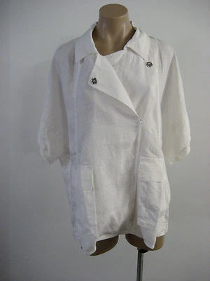 EILEEN FISHER White Linen Stretch Short Sleeve Jacket Top Small S NWT $198  - Image 1 of 4