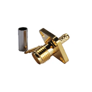 RP SMA Female 4-hole panel mount chassis connector crimp for RG316 RG174 cable - Picture 1 of 3