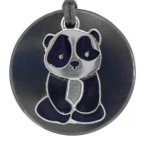 Shungite Necklace Pendant Jewelry Stone Round Polished Panda Bear - Picture 1 of 5