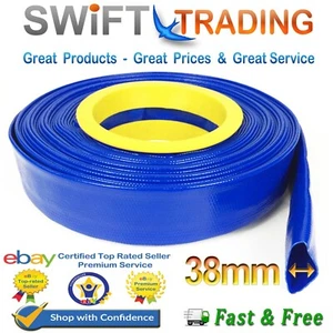BLUE PVC LAYFLAT HOSE-WATER DISCHARGE PUMP IRRIGATION 1.5 (38mm) LAY FLAT PIPE - Picture 1 of 13
