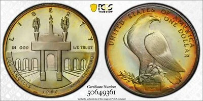 1984 S Modern Commemorative Los Angeles Olympiad PCGS PR-66 DCAM Olympic TONED - Image 1 of 3