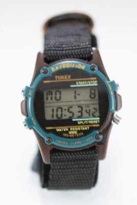 Timex Herren Armbanduhr Plastik Grün Braune Schwarz Nylon 24h 100m Alarm Chrono - Bild 1 von 4