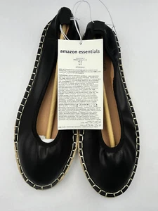 Amazon Essentials Women's Espadrille Ballerina Flat Faux Leather Black Size 8 - Picture 1 of 6