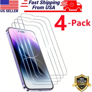 4 PACK For iPhone 15 14 13 12 11 Pro Max XR 8 7 Tempered Glass Screen Protector - Picture 1 of 6