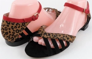 Pour La Victoire Elodie Leopardo Rojo ante Negro Diseñador Sandalias Planas 8.5 - Imagen 1 de 4