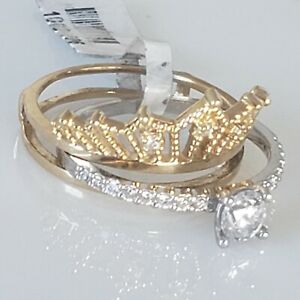 1 carat 2 piece 14k gold round solitaire Engagement jacket guard ring set size 7