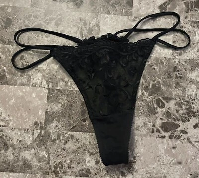 BRAGAS TANGA VICTORIA'S SECRET MEDIAS NEGRAS MALLA DOBLE CORREA VINTAGE RARAS Foto 1 de 4