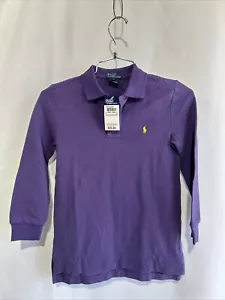 Ralph Lauren Girls Long Sleeve Purple Polo Shirt Yellow Pony - Size 7 NEW - Picture 1 of 9