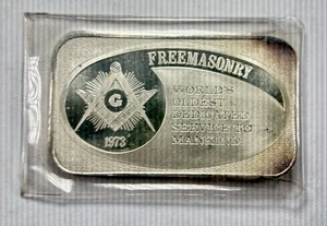 Raro 1973 USSC Francmasonería Una Onza Troya 999 Barra de Arte De Colección Lingotes Masones - Imagen 1 de 2