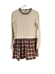 Crewcuts Kleid Mädchen XL 12-14 weiß gold Streifen kariert Rock Rüschen Langarm - Bild 1 von 8
