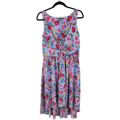 Vestido Vince Camuto Arrugado Gasa Cerradura Sin Mangas Floral Azul Talla 14 Foto 1 de 4