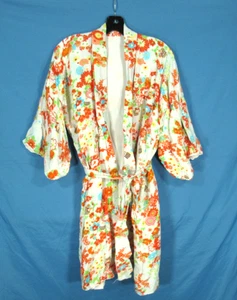 Vintage Krepp offen mit Bindegürtel HAYASHI KIMONO MORGENMANTEL japanischer BLUMENDRUCK Gr. S/M - Bild 1 von 7