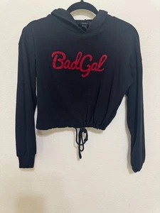 Women's Forever 21 Long Sleeve Black Crop Top Hoodie Sweater size Small - Picture 1 of 3